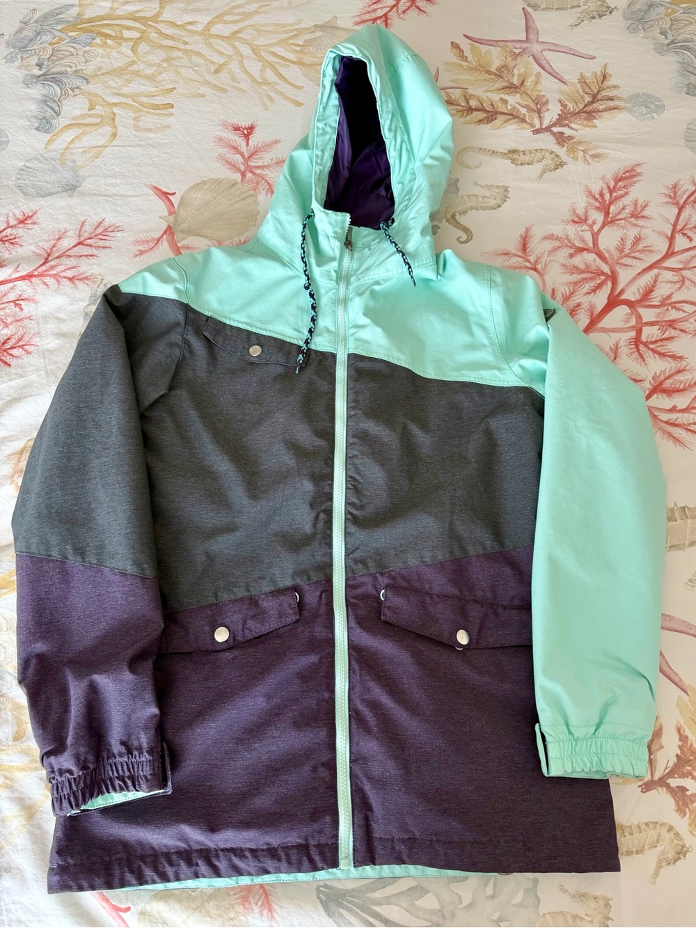 Aperture Women’s M Outer Limits 10k Snowboard Jacket Insulated Mint Purple Grey